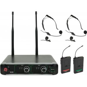 Adastra SU20-B-RG Dual UHF Microfoon systeem met 2x Headset/clip microfoon