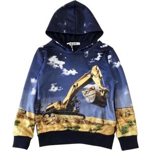 Sweater Hoodie trui met graafmachine full color print | Kleur blauw | maat 92 | capuchon | Supermooi!