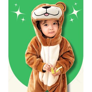 BoefieBoef Beer Bruin Dieren Onesie & Pyjama voor Baby en Dreumes - Kinder Verkleedkleding - Dieren Kostuum Pak - Wit