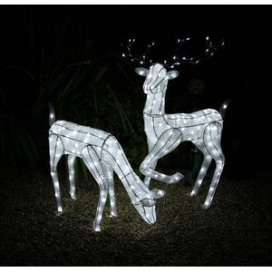 Bundel: Lichtgevend rendier en hert - verlichte kerstfiguren - 12 meter lange stroomsnoeren - gratis bevestiginskits