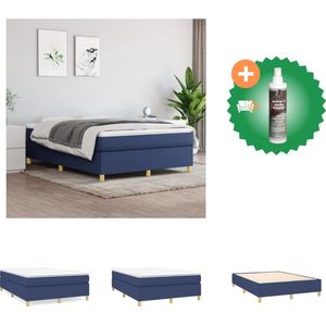 vidaXL Boxspringbed - Blauw Stof - 203 x 140 x 35 cm - Pocketvering matras - Middelharde ondersteuning - Huidvriendelijk topmatras - Multiplex lattenbodem - Bed - Inclusief Reiniger