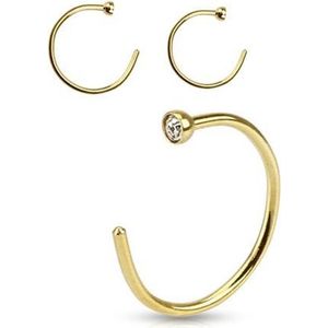 Neuspiercing open ring gold plated steentje wit