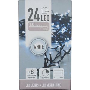 Kerstverlichting op batterijen - 8 functies - 24 LED's - 1.8 meter - Wit Licht