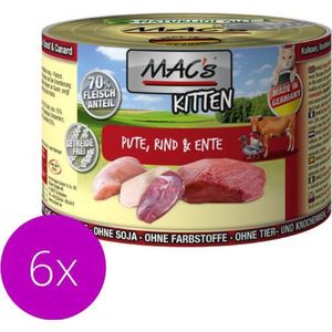 MAC's Kittenvoer Natvoer Blik 70% Kalkoen, Rund en Eend 6 x 200g