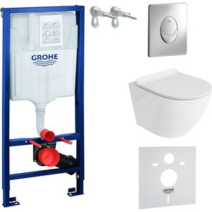Inbouwreservoir Complete Toiletset Grohe Solido 39069000 - Inbouw WC Hangtoilet Wandcloset Sofi Slim Wit Hoogglans - Bedieningsplaat Skate Air Chroom - Voorwandelement - Installatiesysteem