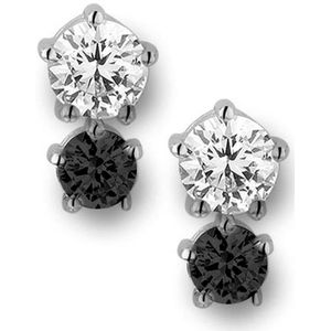 New Bling 9NB-0200 - Zilveren oorstekers - solitaire zirkonia rond 5 en 4 mm - zilverkleurig / zwart