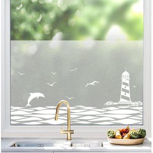 Raamfolie privacy-vinylfolie mat oceaanpatroon verwijderbaar- statisch hechtingsfolie- kamerdecoratie- deur bad- kinder- of slaapkamer 445 x revolvenuttig