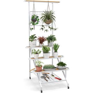 SureDeal® - Plantenrek - Vakkenkast - Verplaatsbaar - Wielen - Binnen en Buiten - 4 Etages - 80x85x175cm - Kantoor - Kast - Huiskamer - Tuin - Dressoir - Tuinkast