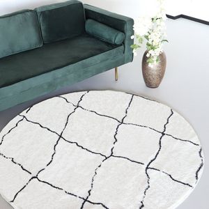 Vloerkleed rond moroccan 160cm wit zwart perzisch oosters tapijt