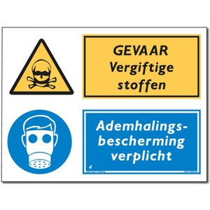 Gevaar vergiftige gassen / ademhalingsbescherming verplicht combinatiebord - Bord 300 x 400 mm - (Forex)
