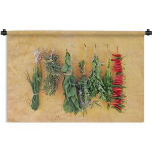 Wandkleed Kruiden en Specerijen - Mediterraanse kruiden Wandkleed katoen 150x100 cm - Wandtapijt met foto