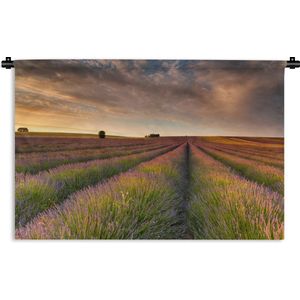 Wandkleed Lavendel  - Glooiende lavendelvelden in het Verenigd Koninkrijk tijdens zonsondergang Wandkleed katoen 60x40 cm - Wandtapijt met foto