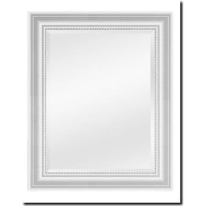 Wandspiegel witte houten lijst met cannelure - Spiegel Cesarino Wit Buitenmaat 65x75cm hoog of breed - Luxe spiegel voor badkamer, schouw, hal of slaapkamer - Met facetrand - 100% gemaakt in EU