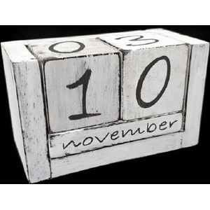 Blok kalender - Hout - Nederlandse Tekst - 10x16cm - Antique wit - Eeuwigdurende kalender