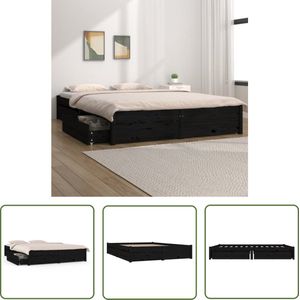 The Living Store Bedframe met lades zwart 120x190 cm - Houten Bed Frame - Bed Frame Met Opbergruimte - Boxspring Bed - Tweepersoons Bed - Stapelbare Bedladekast