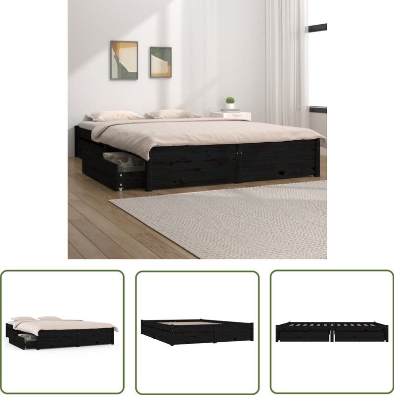 The Living Store Bedframe met lades zwart 120x190 cm - Houten Bed Frame - Bed Frame Met Opbergruimte - Boxspring Bed - Tweepersoons Bed - Stapelbare Bedladekast