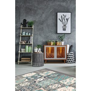 Vinyl Tapijt Hydraulische Tegel Blauwe Kleur 80 x 150 cm - Vinyl Keukenmat - Woonkamer Kleed Antislip, Schimmeldodend en Vlamvertragend - Grote Tapijten - PVC Vloerkleden