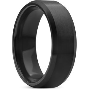 Ferrum | 8 mm Zwarte Geborstelde & Gepolijste Keramische Ring met Afgeschuinde Randen