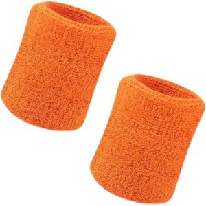 MJ Sports Premium Zweetbandjes - Zweetbanden - Polsbanden - Polsbandjes - Fitness - Set van 2 - 11 cm - Unisex - Oranje