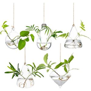 Grote Hangende Plantenbakken Water Luchtplant Succulente Containers Terrariumkits Kaarshouder - Binnen Buiten - 2 Gaten - 5 Stuks/Set met Snaren Touw voor Huis Tuin Balkon