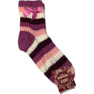 Huissokken - Kinder huissokken / Sokken KIANA - Gebreid met strepen - Roze / Multicolor - Maat 36/41 - Anti slip