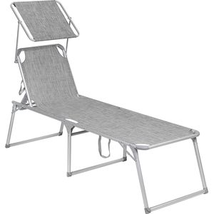 Naqsh store ligstoel, tuinstoel, extra groot, 65 x 200 x 48 cm, tot 150 kg draagvermogen, met luifel, verstelbare rugleuning, opklapbaar, tuin, balkon, terras, gevlekt grijs GCB26TG