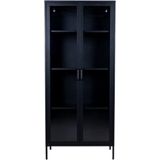 MaximaVida metalen locker vitrinekast Finn 80 x 35 x 180 cm zwart - echt glas