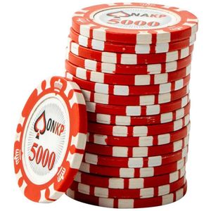 ONK Poker Chips 5.000 rood (25 stuks) - pokerchips - pokerfiches - poker fiches - clay chips - pokerspel - pokerset - poker set