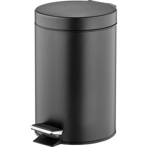 ronde pedaalemmer met 3 liter inhoud – smalle afvalbak met binnenemmer voor badkamer, slaapkamer of kantoor – moderne prullenbak van metaal en kunststof – zwart