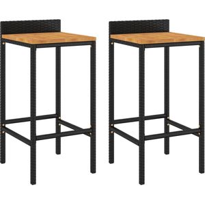 vidaXL - Barkrukken - 2 - st - poly - rattan - en - massief - acaciahout - zwart