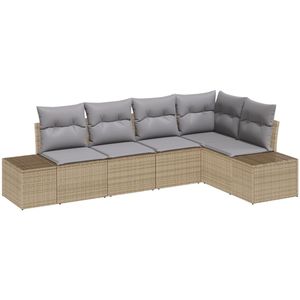vidaXL - 5-delige - Tuin - Sofa - Set - met - Kussens - Beige - Poly - Rattan