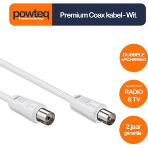 Powteq COAX kabel - Premium kwaliteit - Dubbele afscherming - 2.5 meter - Wit - Radio & TV