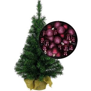 Mini kerstboom/kunst kerstboom H75 cm inclusief kerstballen aubergine paars - Kerstversiering