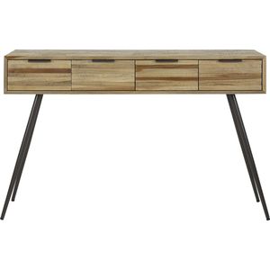 Haltafel Teca strip met 4 lades | teakhout verweerd | 120x30x76 cm | stijlvol entree | opbergmogelijkheid | modern landelijk design