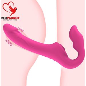 Strap-on vibrator | Dubbele penetratie | Inwendige voorbind penis | 4 in 1 | Zuig, tril en lik standen | Zeer luxe uitvoering | Strapless | Strap on vibrator | Dildo