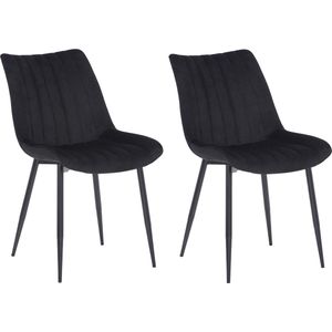 In And OutdoorMatch Eetkamerstoel Jelle - Zwart - Set van 2 - Eetkamerstoel - Fluweel - Hoge kwaliteit bekleding - Stijlvolle stoel - Moderne eetkamerstoel - Decoratieve look