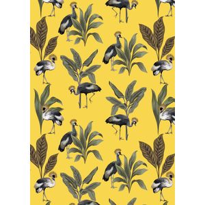 Inpakpapier Cadeaupapier Kraanvogel Yellow Wildlife- Breedte 40 cm - 200m lang