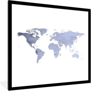 Fotolijst incl. Poster - Wereldkaart - Zilver - Wit - 40x40 cm - Posterlijst