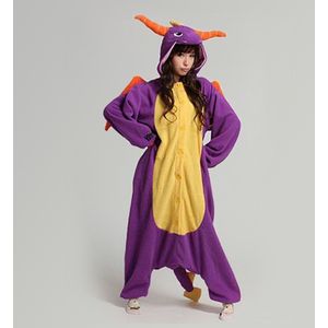 KIMU Onesie Paarse Draak Pak - Maat S-M - Drakenpak Dino Kostuum Paars Pak 158 164 - Dinosauruspak Jumpsuit Pyjama Huispak Dames Heren Carnaval Carnavalspak