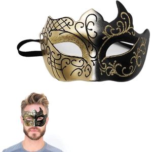 Feestelijk Venetiaans Partijmasker in Zwart en Goud voor Halloween, Prom en Carnaval