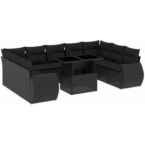 vidaXL Loungeset - Loungesets - Tuinset - Tuinbank - 10-delige Loungeset met kussens poly rattan zwart
