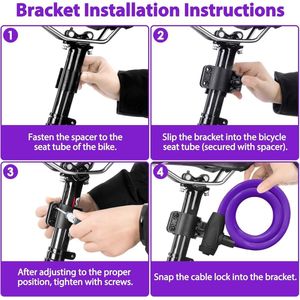 Famanu fietsslot 120cm/12mm, beveiligingsniveau zeer hoog fiets kabelslot, spiraal kabelslot met 2 sleutels, anti-diefstal fietsslot voor fiets, driewieler, motor, scooter (Paars)