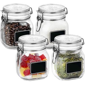 4x Weckpotten/inmaakpotten met krijtplaatje en beugelsluiting 750 ml - Inmaakpotten - Weckpotten - D 10,6 cm