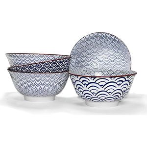 Nami Cereal Bowl 15cm - porselein - blauw en wit - Ø 15 - Set-6 NAMIBOL15