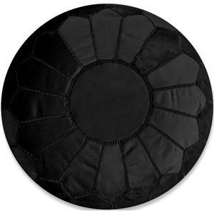 Velvet poef zwart - Ronde poef - Fluwelen poef - Handgemaakt en uniek - Gevuld geleverd - Ideaal voor je woon-, slaap- of kinderkamer
