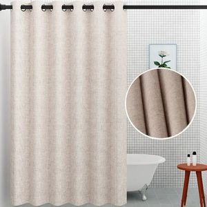 Scandinavisch Linnen Douchegordijn 180x200 cm | Stoffen | Anti-Plak & Anti-Schimmel | Met Metalen Ringen | Beige Douche Gordijn | Zonder haakjes | Textiel Nordic Look