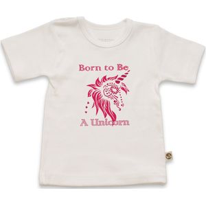 Wooden Buttons - T Shirt Baby - Eenhoorn - Unicorn - Wit - Maat 74