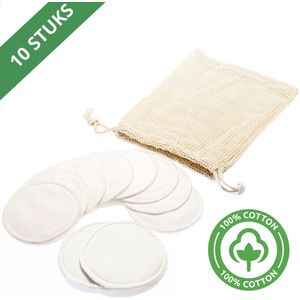 Herbruikbare Wattenschijfjes - Wasbare Make Up Pads - Gezichtsreinigingsdoekjes - 100% Katoen - Eco Friendly - Zacht Voor Je Huid - 10 Stuks - Met Waszakje - LAHA