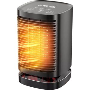 Vulpes Goods® Tech - Elektrische Kachel - Elektrische Verwarming voor Binnen - Ventilatorkachel - Keramische Kachel - Heater - 3 Standen - 950W - LED Indicatie - Roterend - Zwart - Incl. schoonmaakdoek & E-Book - PRO versie