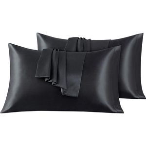Set van 2 Satijn kussenslopen 40 x 80 cm , Zacht en Zijdig Bed Kussen Kussen Kussen Zwart, Envelop Sluiting, Anti-mijt en Hypoallergeen, Haar en Huid Bescherming tegen rimpels